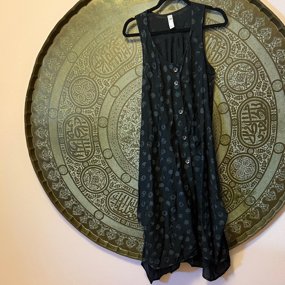 Black Sleeveless Button-Up Tunic with Moons